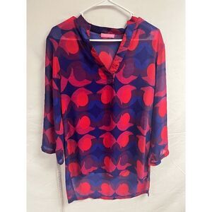 Isaac Mizrahi New York Womens Tunic Long Sleeve Sheer Blouse Multicolored Medium